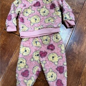 Baby Disney Winnie the Pooh Pink and Yellow Fuzzy Baby Girl 2 Piece Set